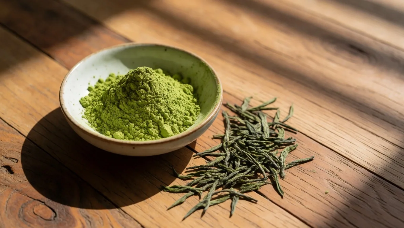 Green tea preparation on a warm surface