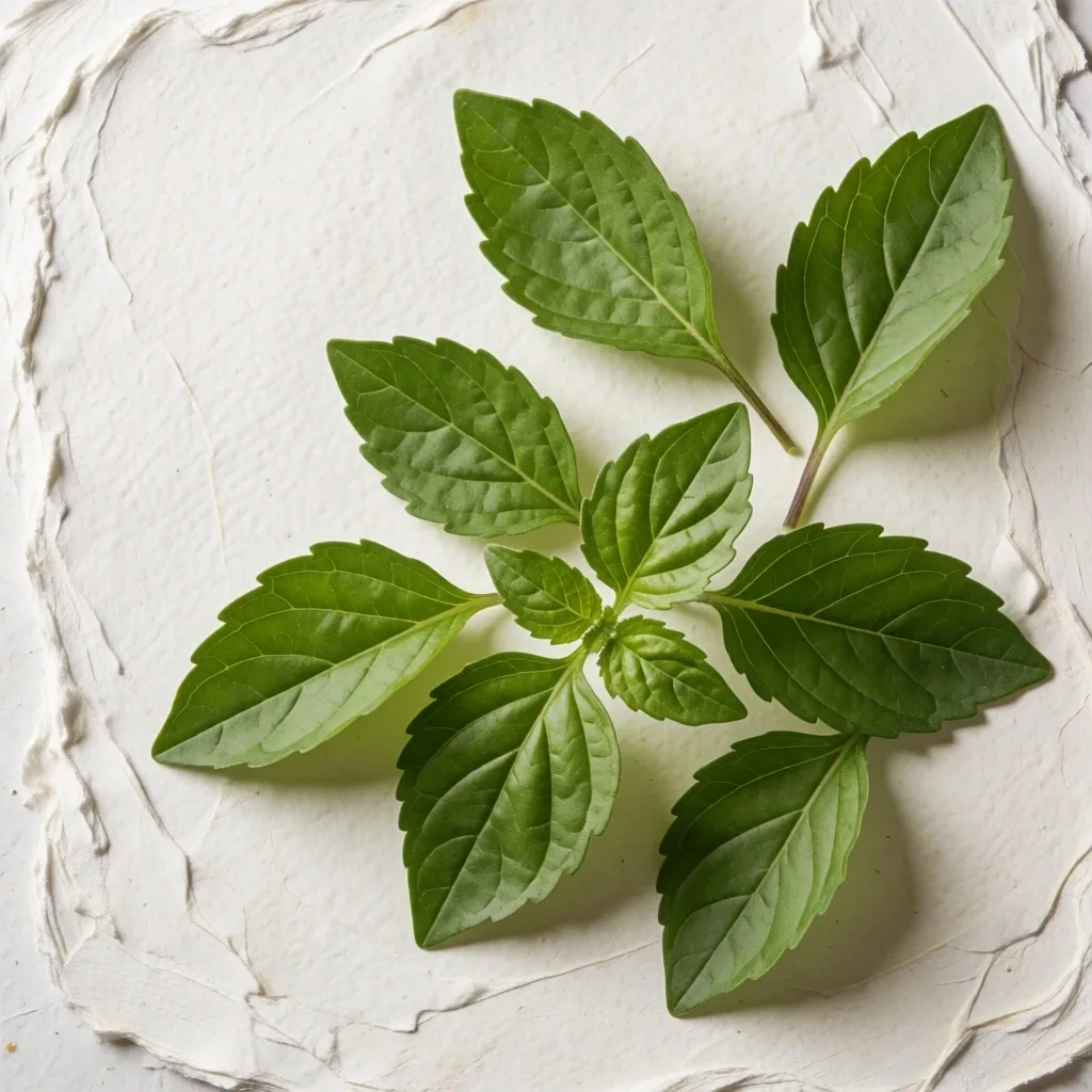 Holy basil leaves arranged on chalk paper