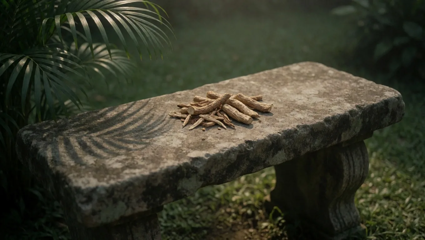 Dried roots on a stone slab